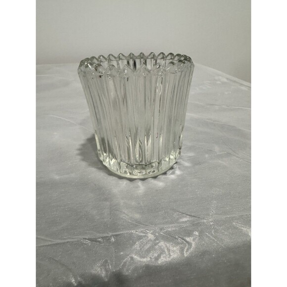 Other - Vintage Clear Pressed Glass Toothpick Holder Ribbed Glass Votive w/ Zig Zag Rim